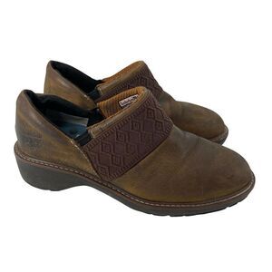 Timberland Pro Alloy Toe Anti Fatigue Shoes Brown Leather Womens Size 8 ESD Mule